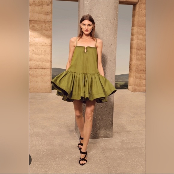 AJE Willow Sweetheart Mini Dress - DEEP OLIVE - Picture 1 of 3
